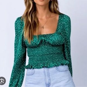 Princess polly green smocked blouse